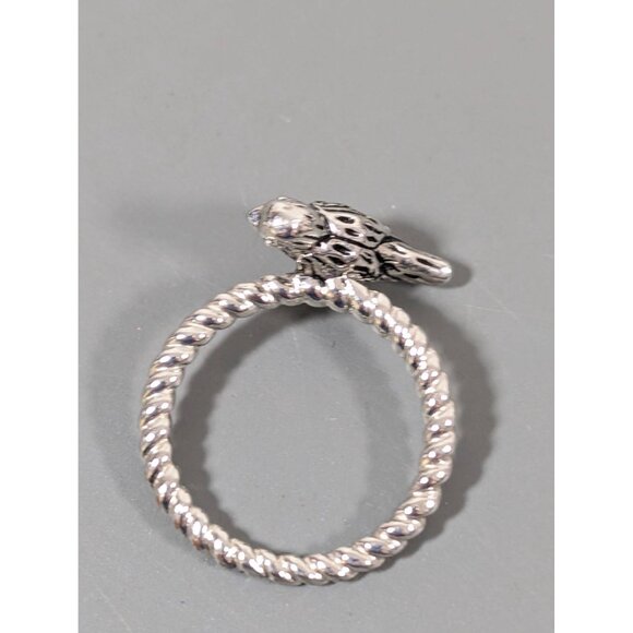 Boho Silver Tone Bird Ring Rope Style Band Size 7 - Picture 3 of 4